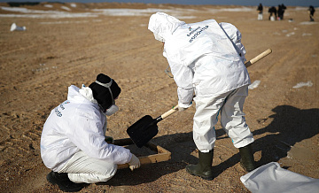 Волонтеры вывезли 250 тонн мазутно-песчаной смеси с Бугазской косы